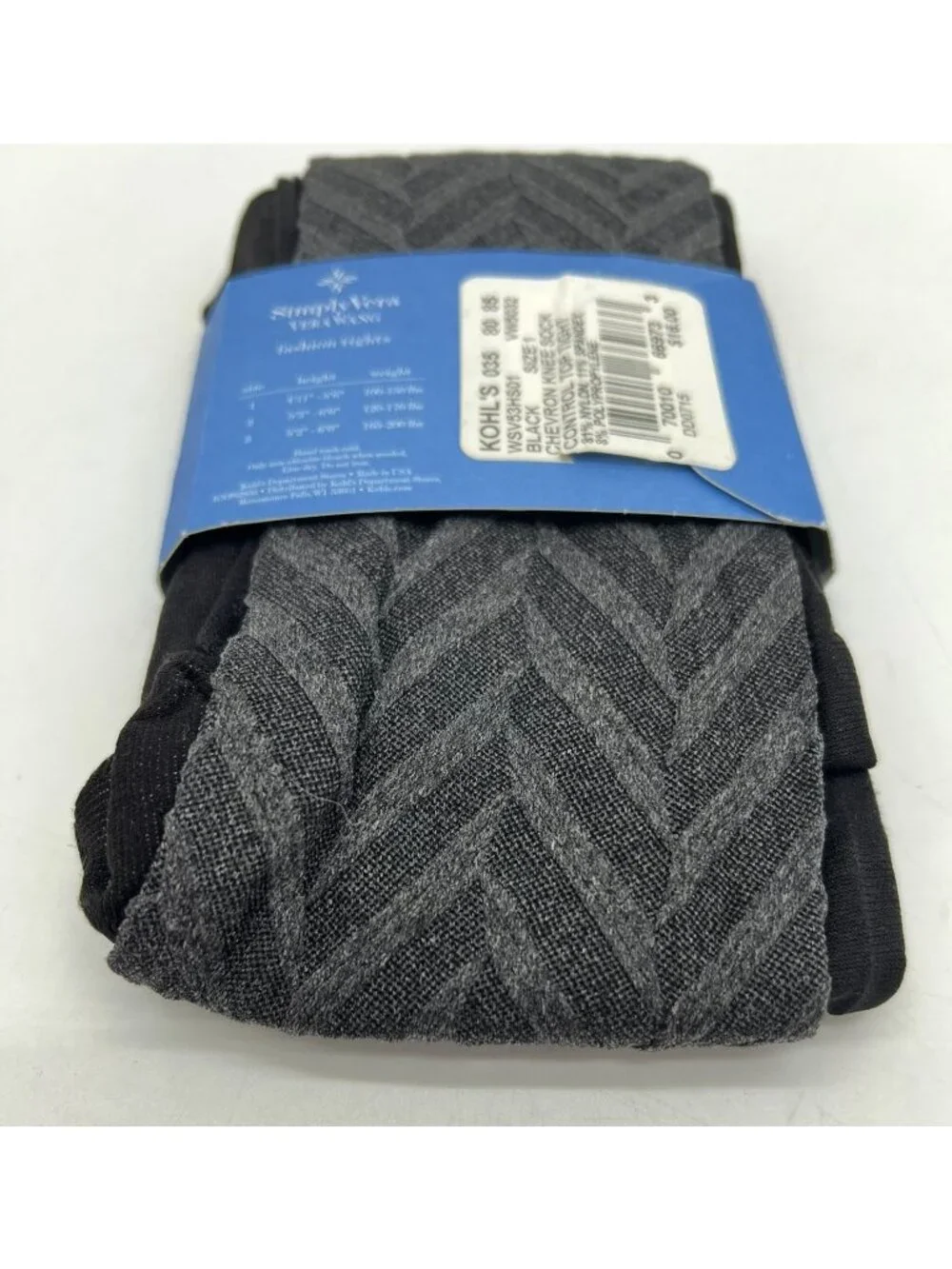 NWT Simply Vera Vera Wang Sheer Chevron Control Top Fashion Tights Size 1 Black